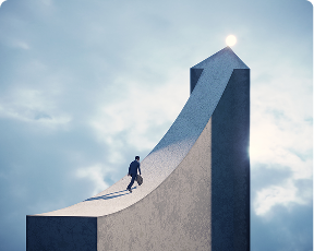 Man climbing a graph-shaped structure