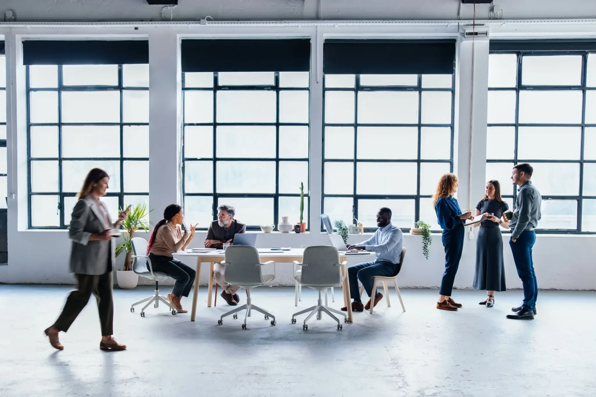 Group discussion in bright office
