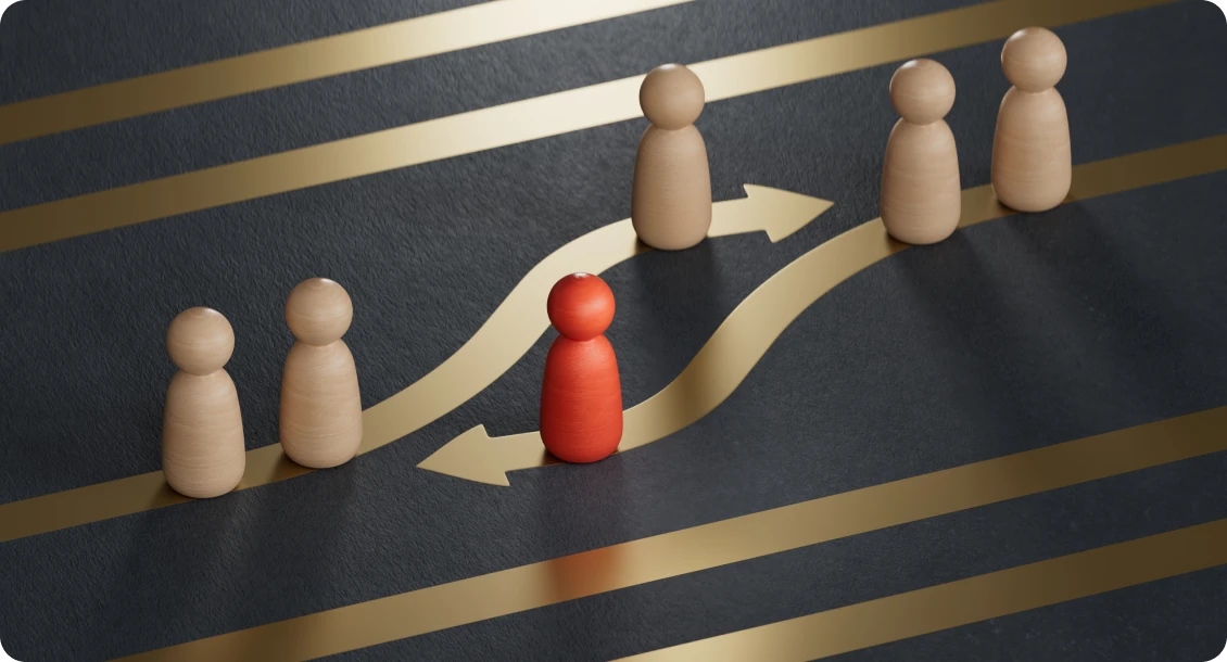 Red figure choosing different direction